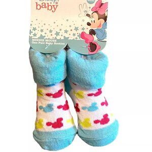 DISNEY BABY MICKEY MOUSE 1 Pair 0-12 M Baby Blue Cotton Blend Sock Booties NWT